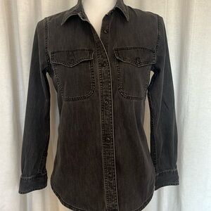 #Madewell Tailored Shirt in charcoal black size XXS #designer HeavyweightCotton